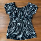 Serenade Polka Dot Floral Babydoll Top Pleated Blouse Sheer Boho Fairy Large Photo 0