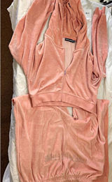 PrettyLittleThing Pink Velour 2pc Tracksuit Set Zip Hoodie Joggers Pockets Photo 0