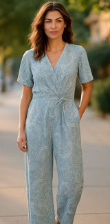 89th + Madison Womens M Paisley Blue‎ Monochrome Jumpsuit Romper Photo 0