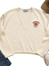 Etonic Vintage San Francisco 49ers Zephyr Wool V-Neck Sweater Cream L *HOLE* Photo 0