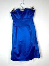 Mind Code Royal Blue Strapless Mini Dress Sweetheart Neckline Satin Pleated Zip Photo 0