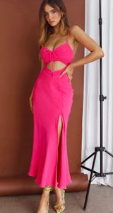 Twin Flame Drawstring Bust Midi Dress in Hot Pink Photo 0