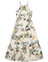 Floral Maxi Dress Women 2XL Cream Tropical Boho Tiered Halter Sleeveless Spring Photo 0