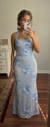 Elegant Ice Blue Tie-Halter Evening Dress - New With Tags Photo 0