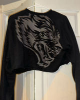 Darc Sport Black Cropped Hoodie with Grey Wolf Graphic Photo 0