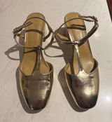 J. Crew Gold Metallic T-Strap Women’s Heels Photo 0