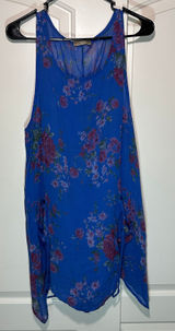 C. Valentyne Italy Floral Sleeveless Dress Blue Red Roses Coverup Made in Italy‎ Photo 0