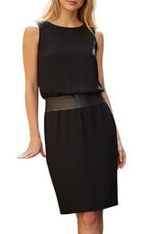 Lauren Ralph Lauren Sheath Dress‎ Size 4 Black Faux Leather Trim Sleeveless Mini Photo 0