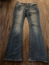 Y2K Red Rivet Light Wash Flared Embellished Jeans Sz 7 Photo 0