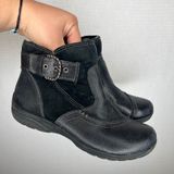 Earth Origins Dayton Black Leather Suede Ankle Boots Buckle Side Zip Women 7W Photo 0