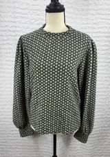 Maeve by Anthropologie Green Geometric Knit Puff Sleeve Mock Neck Top Medium Photo 0