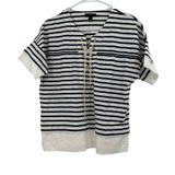 J. Crew size small black and white striped short sleeve blouse top shirt cotton Photo 0