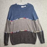 Blair Womens Large Sweater Colorblock Cotton Blend Long‎ Sleeve Blue Gray Round Photo 0