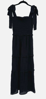 Love Tree Smocked Tie Strap Tiered Maxi Dress Black Boho Cottagecore Festival SM Photo 0