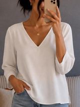 H&M White V-Neck Long Sleeve Top Photo 0