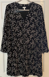 Garnet Hill Dress 10 Black‎ Floral Baby Doll Pockets Drop Waist Long Sleeve EUC Photo 0