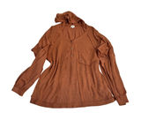 BKE Womens Oversized Thermal Henley Hoodie Rust‎ Brown Waffle Knit L Photo 0