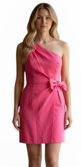 French Connection One-Shoulder Camellia Rose Pink Bow Dress 4 Photo 0
