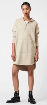 AllSaints Xonda Hoodie Dress Sweatshirt Zip‎ 1/4 Zip Beige Cream Size Small Photo 0