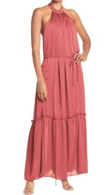 New One One Six Open Back High Neck Sleeveless Tiered Maxi Dress Clay Size Large Photo 0