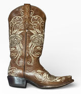 Wildflowers Bluebonnet Size 6 Brown Leather Rose Embroidered Cowboy Boots‎ Rodeo Photo 0