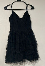 Abercrombie & Fitch Black Swiss Dot Tulle Mini Dress Spaghetti Strap XS Photo 0