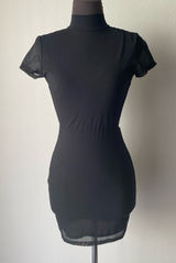 Lucy in‎ the Sky Black Mesh Sheer Turtleneck Bodycon Mini Dress sz S Whimsigoth Photo 0