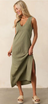 Z Supply Palisades Midi Dress Olive Green V Neck Cotton M Photo 0