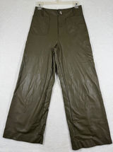 Maeve Anthropologie The Colette Faux Leather Wide Leg Pants‎ Olive Green Size 26 Photo 0