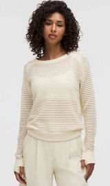 Lululemon Pointelle-Knit Cotton Sweater Light Ivory fits a small 4 or 6 W3HMIS Photo 0