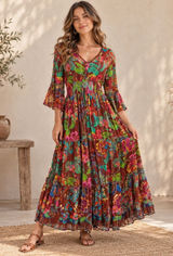 Me 2 Magic Floral Maxi Dress Sz M Metallic Boho Bell Sleeve Festival Euro Anthro Photo 0