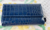 Hato Hasi Navy Blue Croc Embossed Faux Leather‎ Flap Wallet Organizer Photo 0
