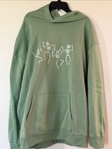 Sage Green Hoodie with White Dancing Skeletons Photo 0
