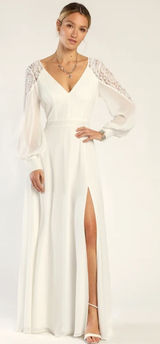 NWOT Lulus Astra White Lace Long Sleeve Backless Maxi Dress Wedding Bridal Sz M Photo 0