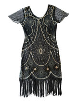 Yessa Flapper Dress Women L Black NEW 1920s Gatsby Sequin Fringe Art Deco Party Photo 0