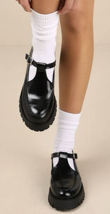 Steve Madden Leona Black Patent Mary‎ Jane Loafers Lug Sole Women's Size 5 Photo 0