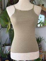 Zara Tan Ribbed Knit High Neck Halter Tank Top Small 90s Minimalist Y2K Cami Photo 0