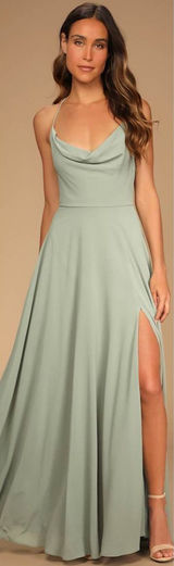 Lulus Romantically Speaking Sage Green Cowl Lace-Up Maxi Dress Size Medium Photo 0