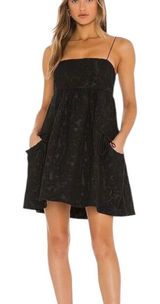 Line & Dot Delilah Mini Dress Black Jacquard Satin Tie XS NWT Photo 0