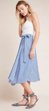 Maeve by Anthropologie Blue Gingham Wrap‎ Midi Skirt Size 2 Tie Waist Photo 0