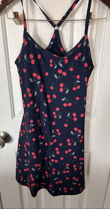 Outdoor Voices Navy Blue Cherry Print Strappy Mini Dress extra Small XS new shor Photo 0