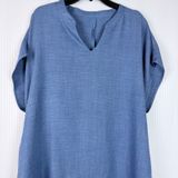 Women's Denim Blue Split V-Neck Cap Sleeve Back Tie Tunic Dress 2XL Plus Size Photo 0