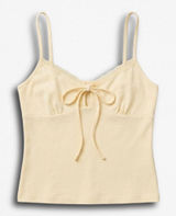 Me to We Women Pale Yellow Lace Trim‎ Tie Front Camisole Tank Top Small Photo 0