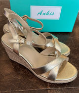 Ankis Metallic Gold Crisscross Straps Ankle Buckle Espadrille-Style Wedge Sandal Photo 0