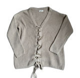 Entro Tan Knit Womens Casual V-Neck Sweater With Lace Up Front‎ Detail Size Small Photo 0
