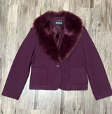 Vintage Marvin Richards 90s Plum Wool Cropped Blazer Jacket Faux Fur Collar Photo 0