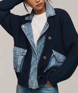 BLANK NYC Chunky Knit Denim Sweater Jacket Womens S Trucker Indie 90s Scandi Photo 0