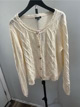 wild fable Cream Cable-Knit Cardigan with Heart Buttons Photo 0