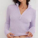 Aerie late night quarter zip sweater lilac purple butter soft form fit M Photo 0