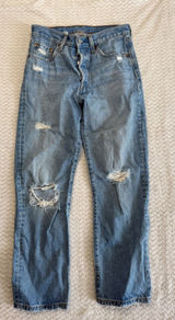 Levis 501 Original Fit Distressed Light Wash Jeans W25 L26 Button Fly 36200-0187 Photo 0